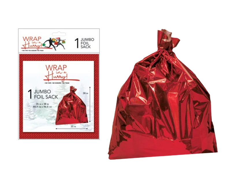 Wrap In A Hurry Jumbo Prismatic Foil  Sack - Red - The Country Christmas Loft