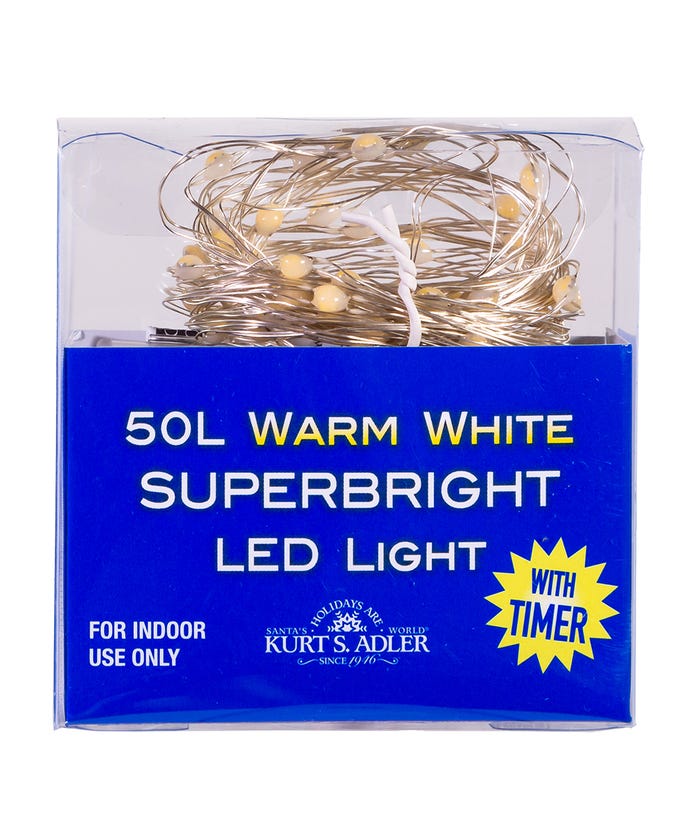 50-Light Battery-Operated Warm White Superbright LED Light Set - The Country Christmas Loft