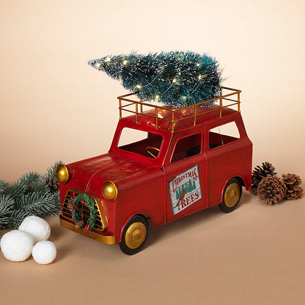 Holiday Metal Car with Magnet Sign & Lighted Christmas Tree - The Country Christmas Loft