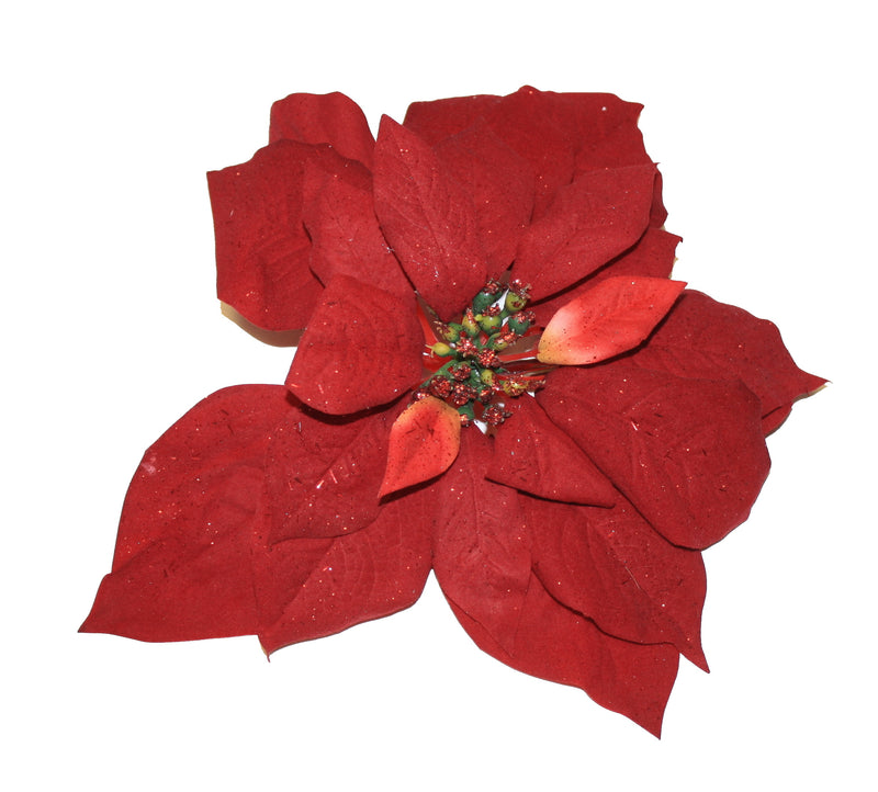 8" Red Artificial Poinsettia Clip On Ornament - The Country Christmas Loft