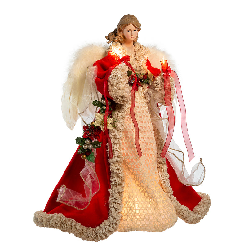 Red and Ivory Angel Lighted Treetop - The Country Christmas Loft