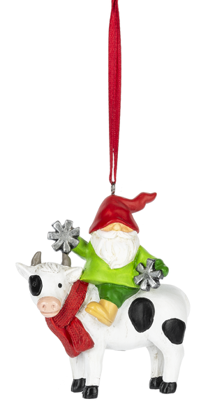 Gnome Riding a Cow - Ornament - The Country Christmas Loft