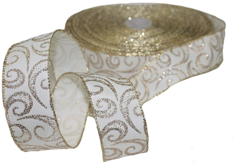 Ivory Gold Swirl Ribbon - By the Yard - The Country Christmas Loft