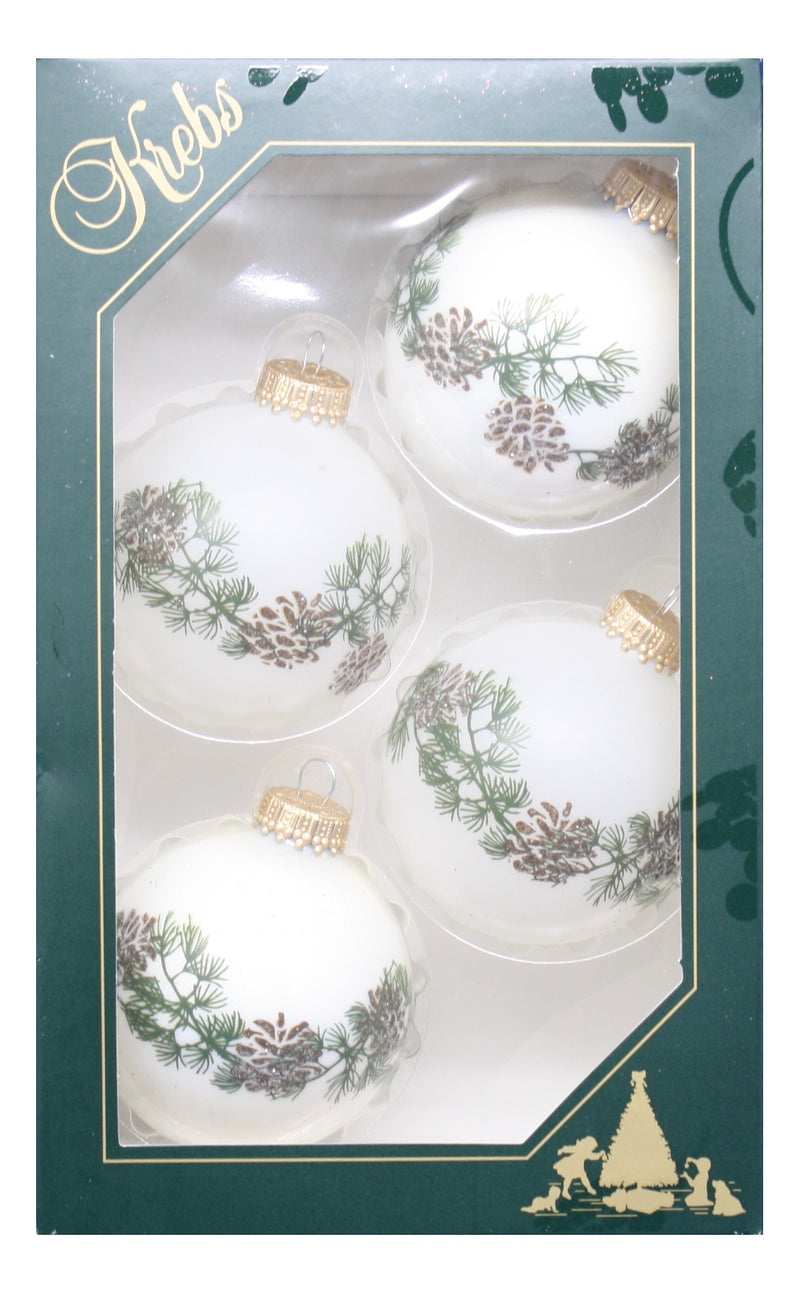 Christmas By Krebs 2 5/8 Glass Balls - Gold Caps - Pine Garland - 4 Pack - The Country Christmas Loft