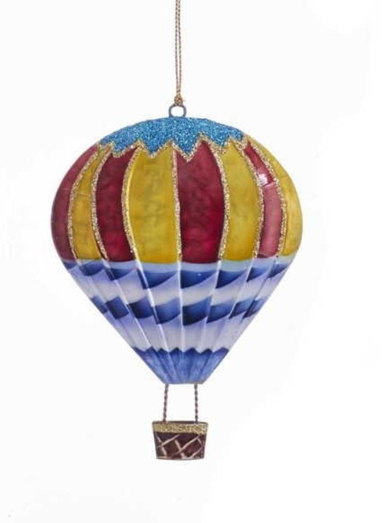 Tin Hot Air Balloon Ornament -  Blue Waves - The Country Christmas Loft