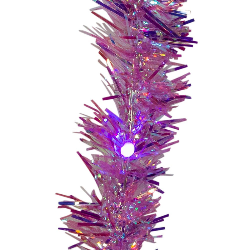 100-Light Purple Iridescent Tinsel With Purple Superbright LED Cascade Light