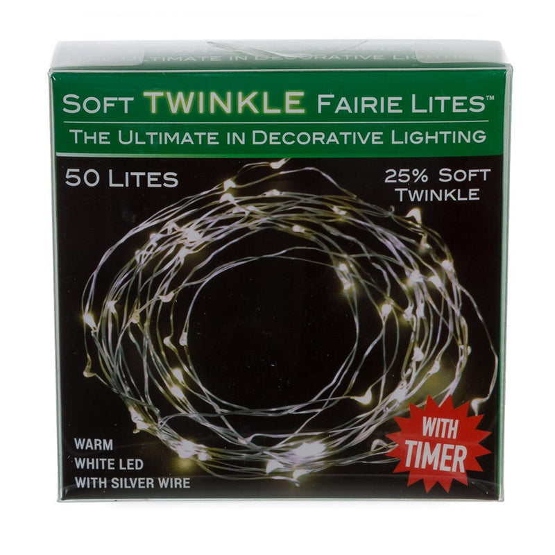 50-Light Battery-Operated Warm White Twinkle Fairy Silver Wire Lights - The Country Christmas Loft