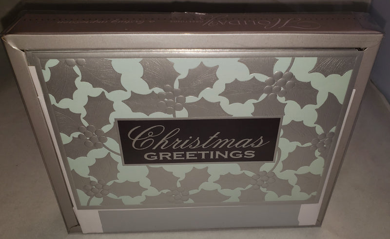 Holiday Luxury Favorites 18 Card Box - Silver Holly - The Country Christmas Loft