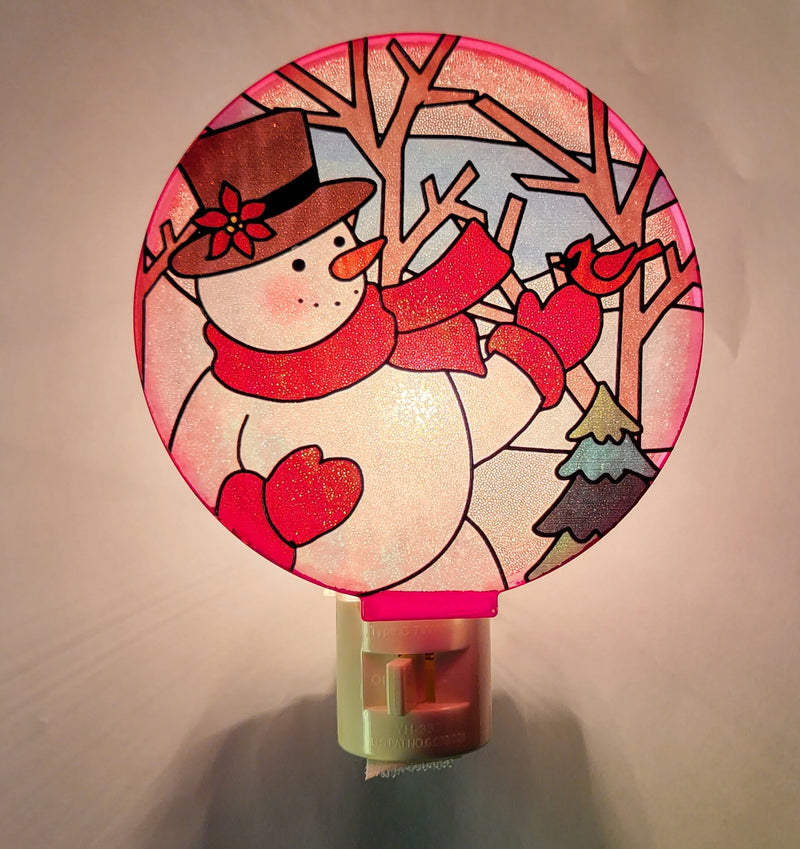 Round Red Christmas Nightlight -  Snowman - The Country Christmas Loft