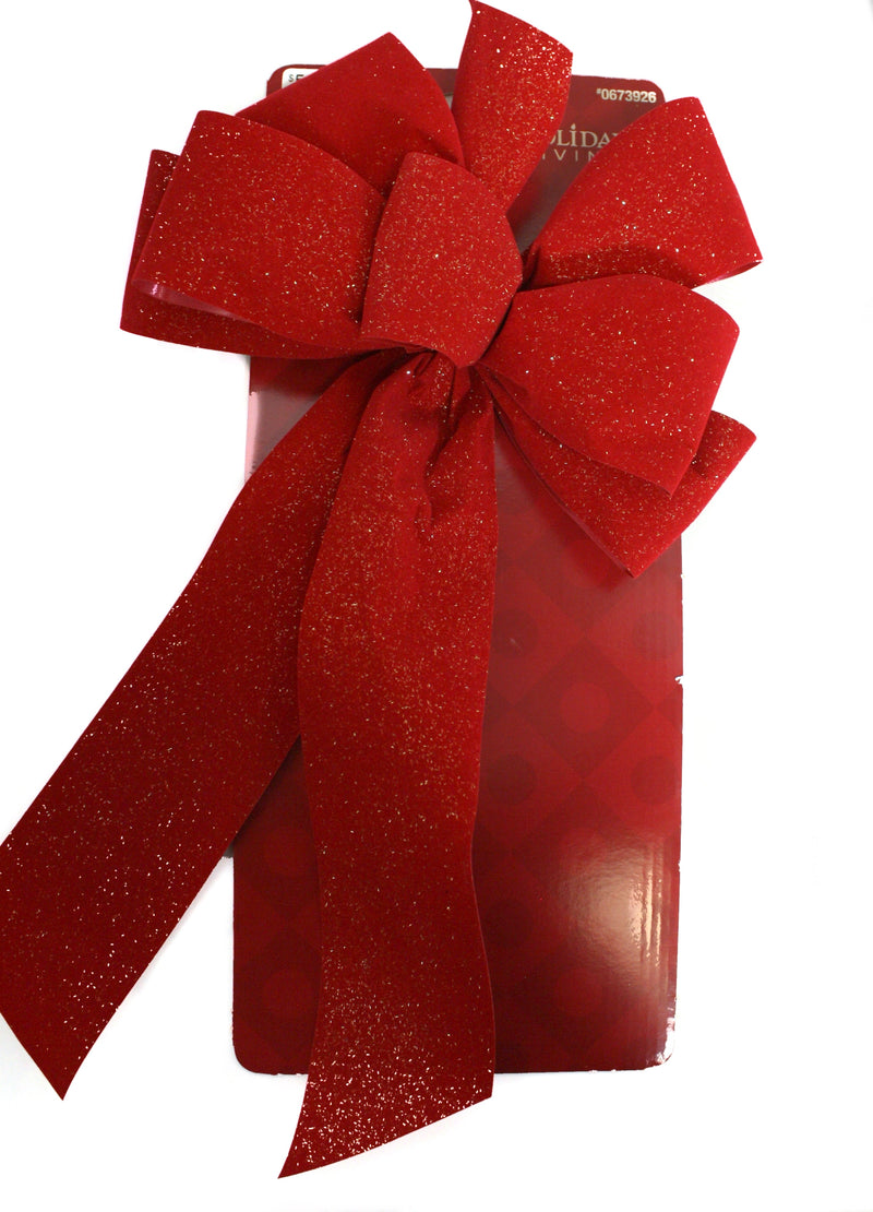 Holiday Living 8 x 17 Red Bow Gold Glitter - The Country Christmas Loft