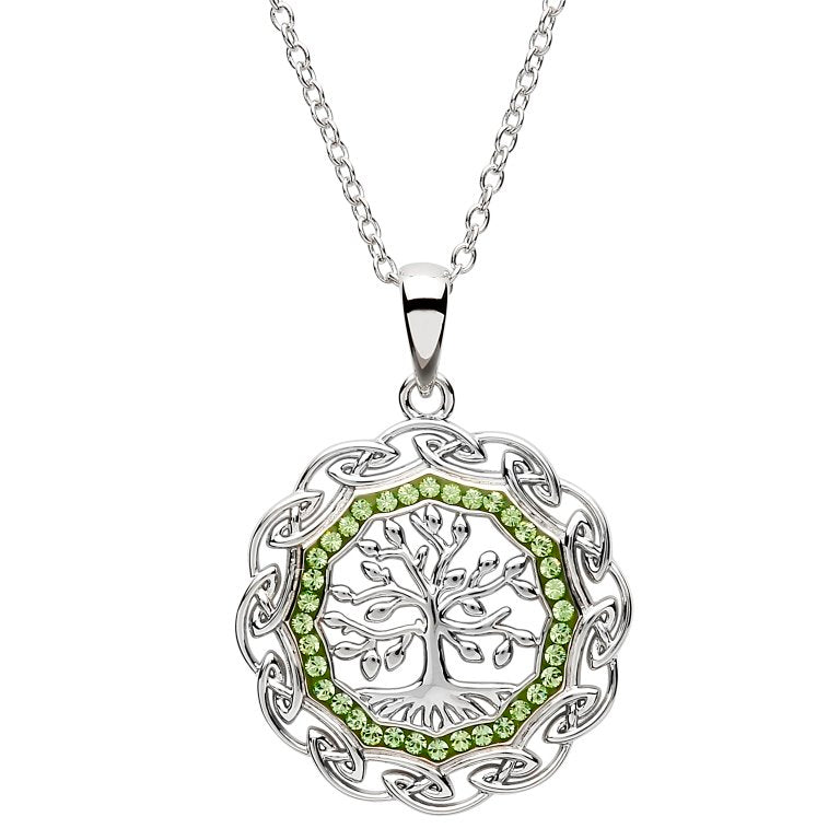 Celtic Silver Tree Of Life Pendant Embellished With Crystal