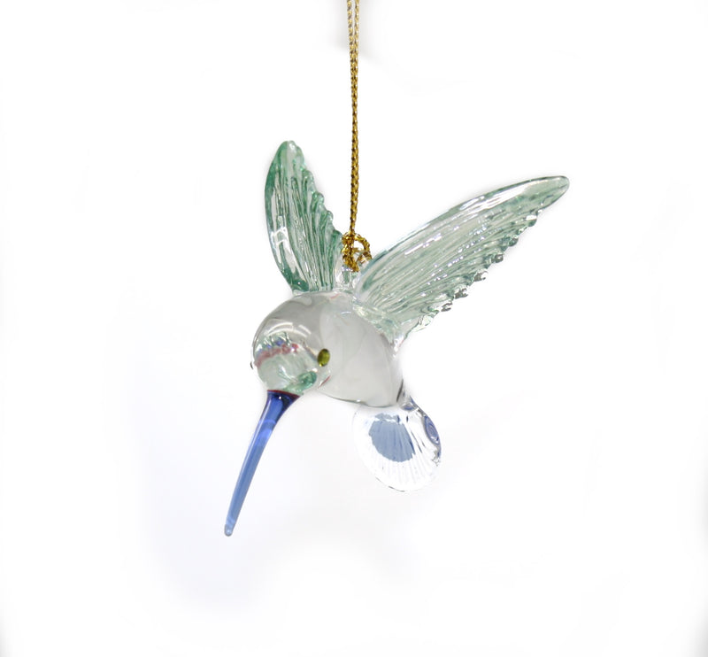 Egyptian Glass Hummingbird Ornament - Green with Blue Beak