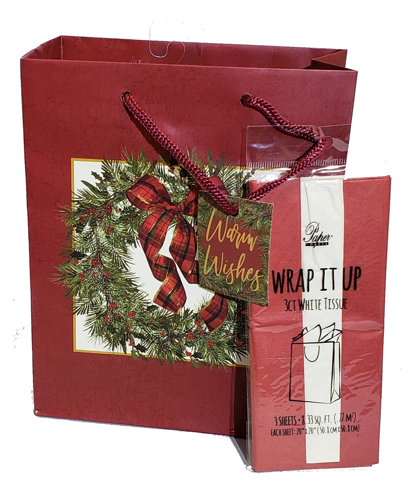 Traditional Gift Bag With Matching Tissue - Medium - Wreath - The Country Christmas Loft