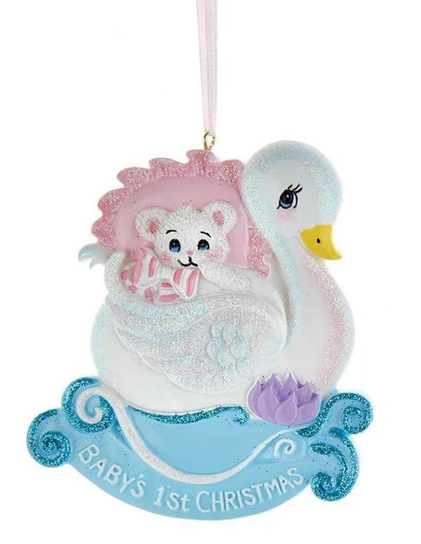 Swan - Babies First Christmas Ornament - Pink - The Country Christmas Loft