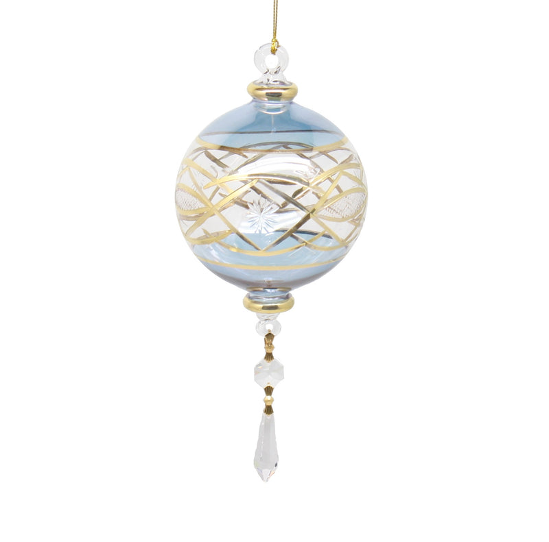 Gold Etched Large Sphere with Dangle - Blue