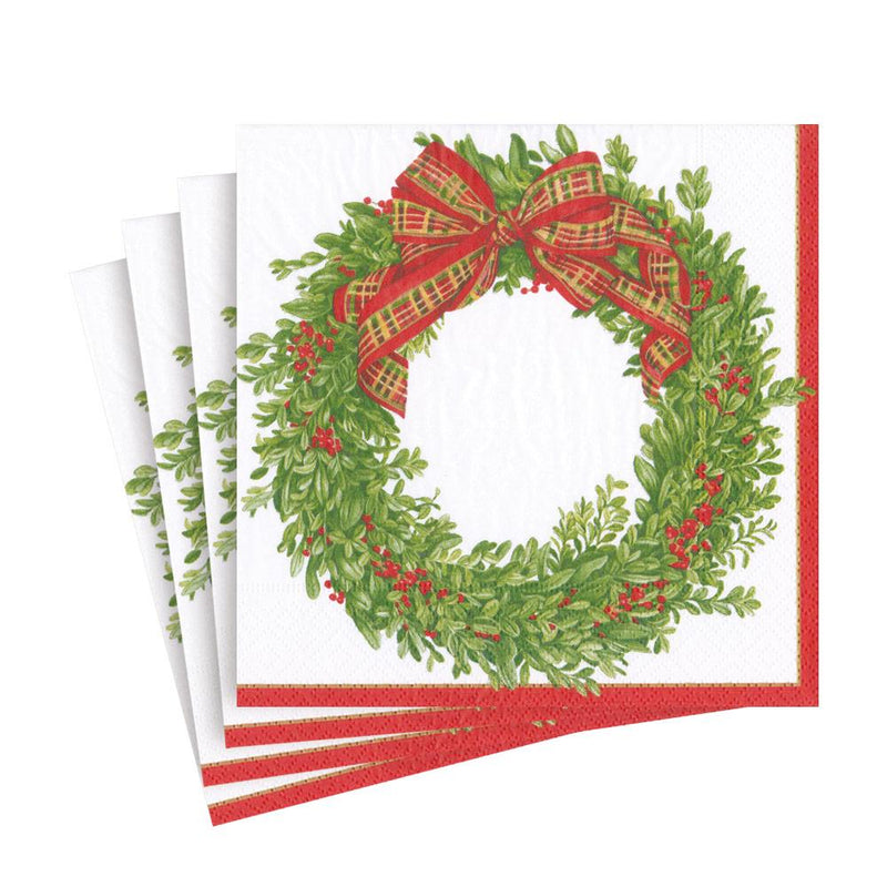 Boxwood and Berries Wreath Paper Luncheon Napkins - The Country Christmas Loft