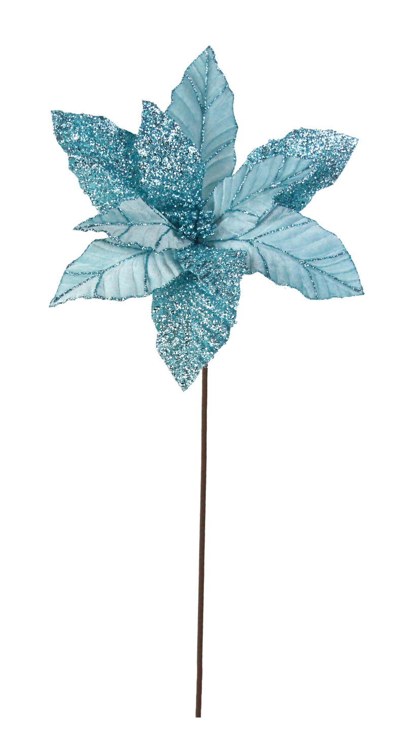 Velvet Poinsettia Stem - Turquoise Glitz