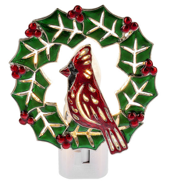 Holiday Wreath with Cardinal Night Light - The Country Christmas Loft