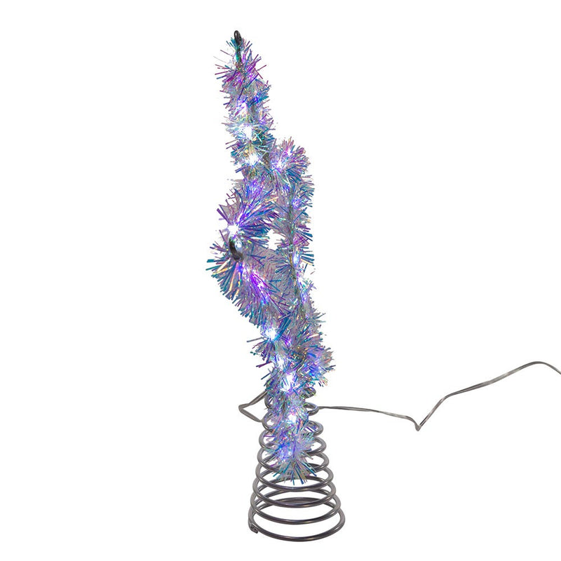 Cool White LED Silver Tinsel Star Treetop - 12 Inch