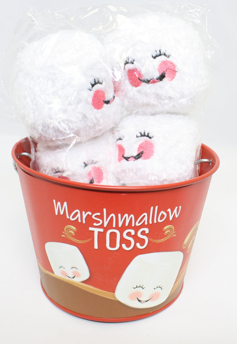 Tin Bucket Toss with 6 Plush Marshmallows - - The Country Christmas Loft