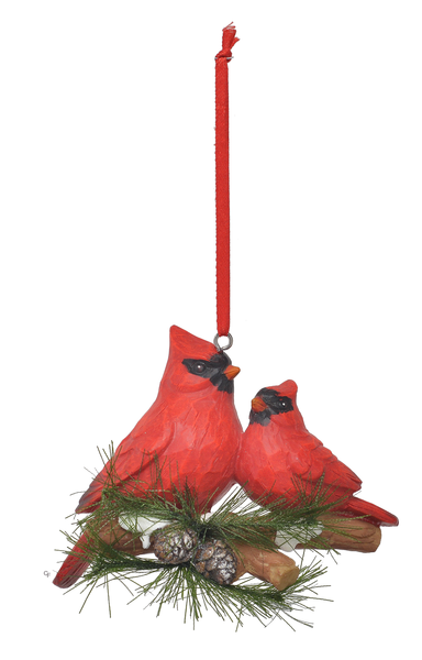 Cardinal Pair on Branch  Ornament - The Country Christmas Loft