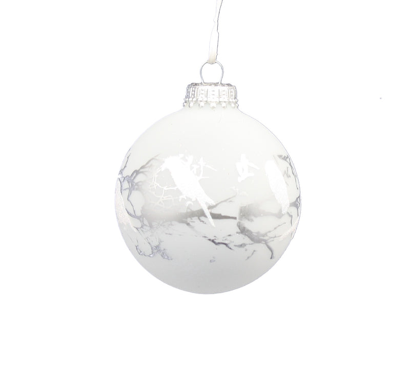 Krebs Value Glass Ball 4 pack - White Birds on Silver Branches - The Country Christmas Loft