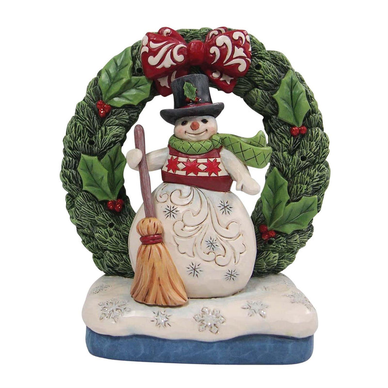 Light-up Snowman and Wreath Figurine