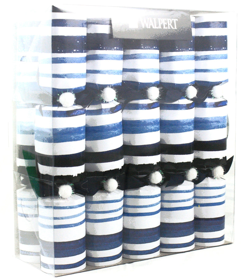 11 inch Blue and White Stripe Crackers - 10 Count - The Country Christmas Loft