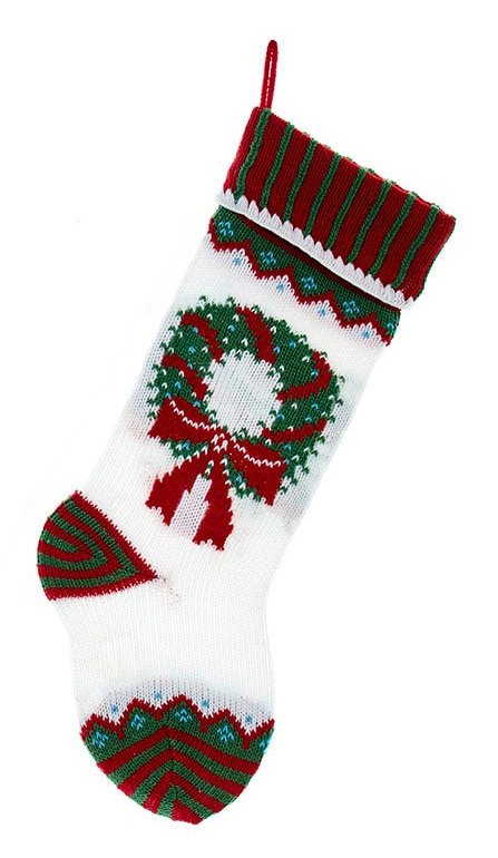 Red, White and Green Knit Stocking - Wreath - The Country Christmas Loft