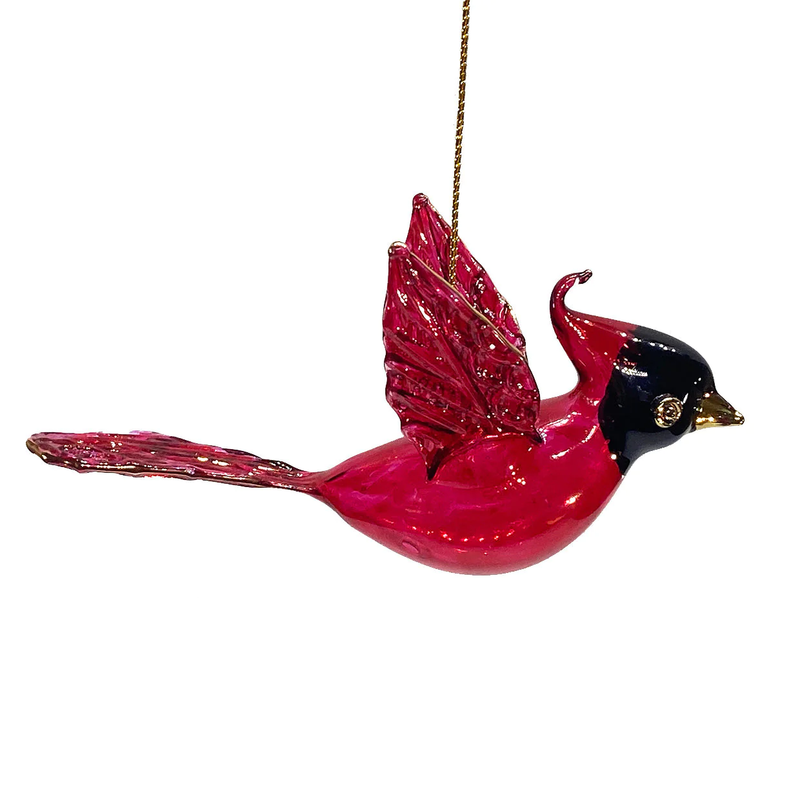 Blown Glass Cardinal with Gold Accents - Ornament