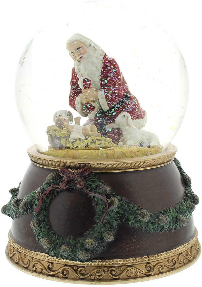 Kneeling Santa Baby Jesus 6 Inch Musical Water Globe - The Country Christmas Loft
