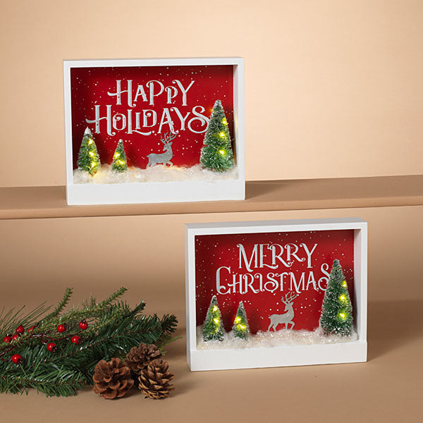 Lighted Wood Holiday Block with Christmas Tree -