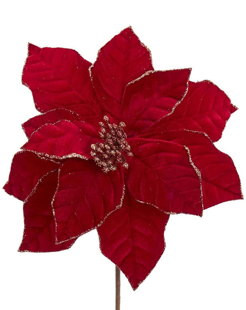 Ruby Red and Gold Poinsettia Pick - 14 Inches - The Country Christmas Loft