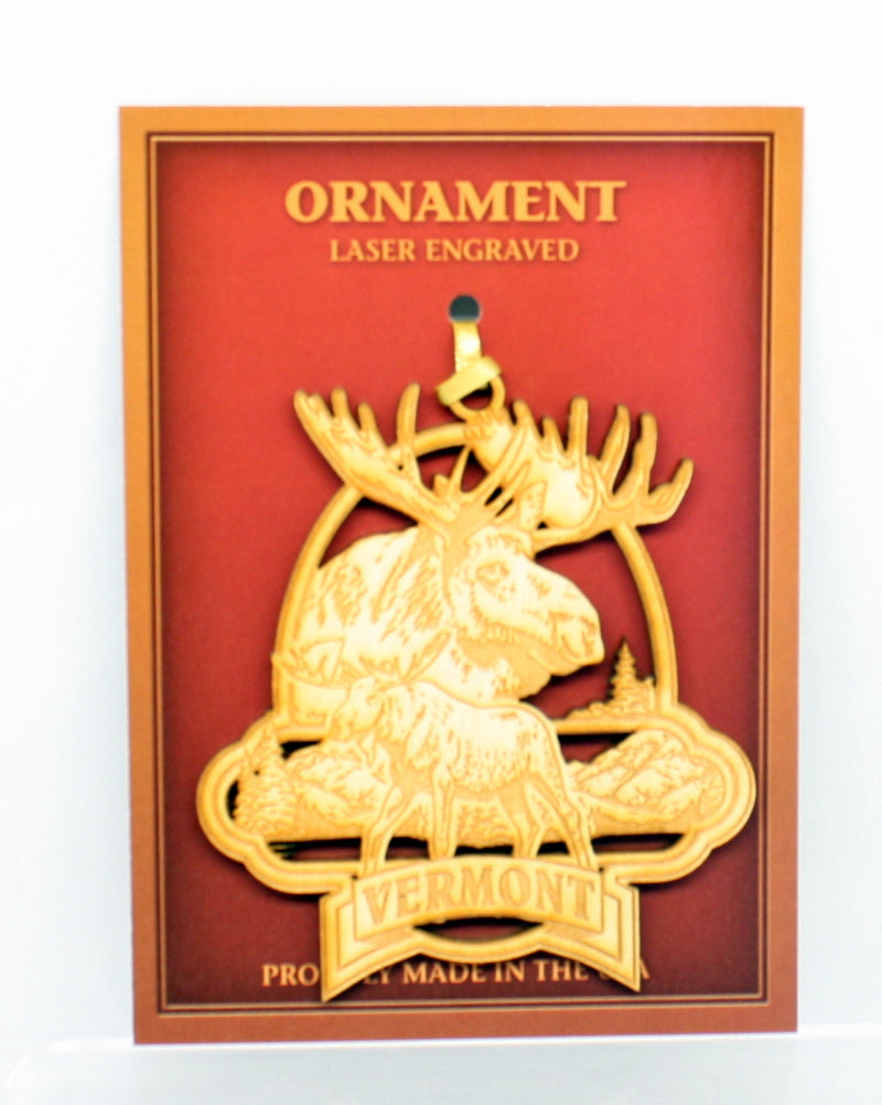 Wooden Laser Ornament - Vermont Moose - The Country Christmas Loft