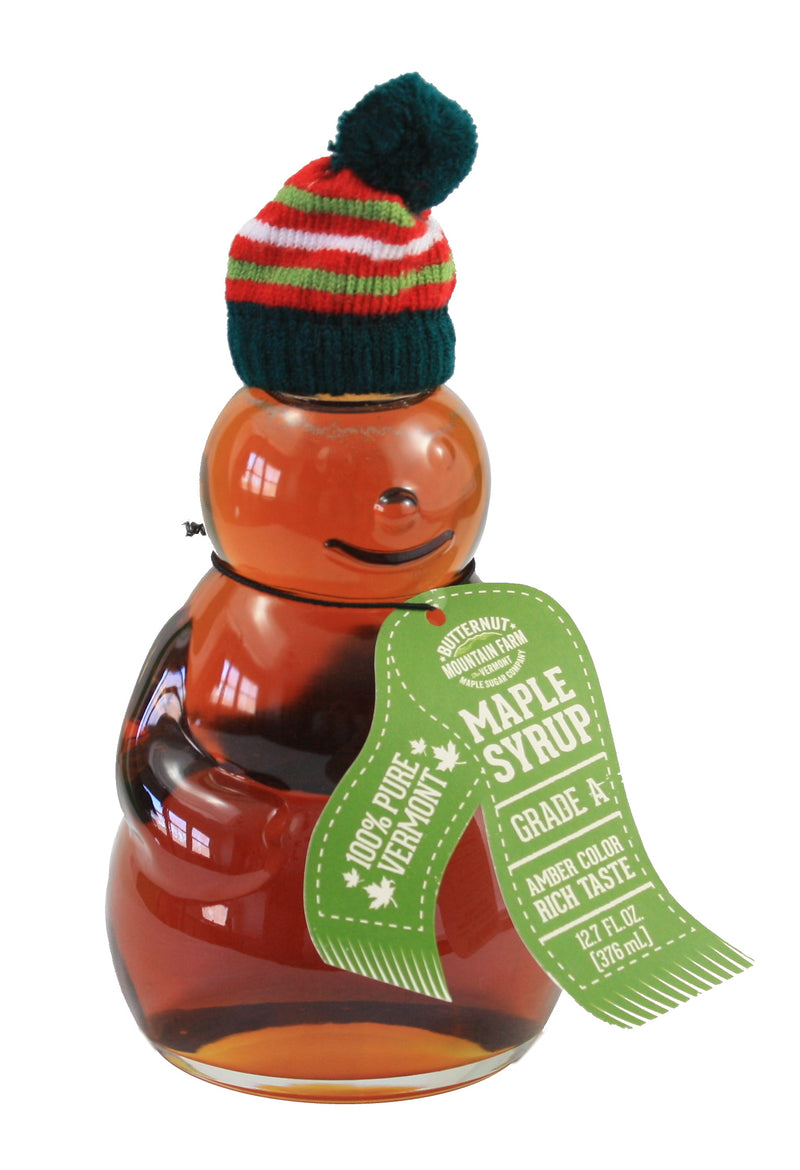 Snowman Glass Bottle Vermont Maple Syrup - 12.7oz - Grade A Amber - The Country Christmas Loft
