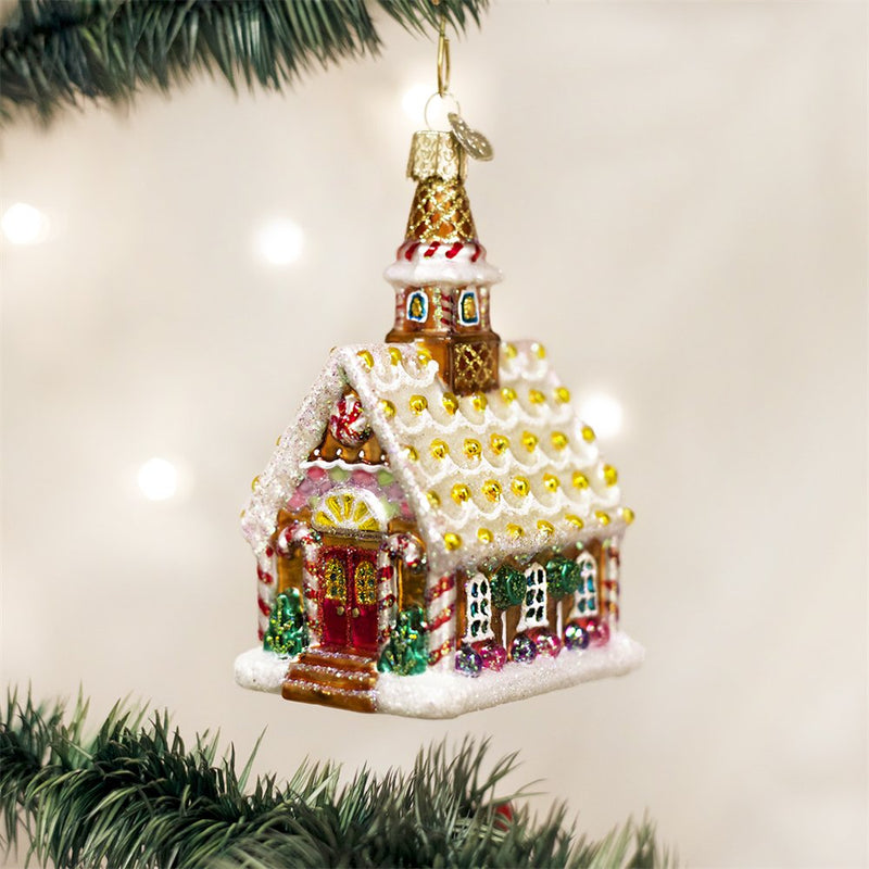 Gingerbread Church Glass Ornament - The Country Christmas Loft