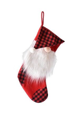 Buffalo Check Gnome Christmas Stocking - Red - The Country Christmas Loft