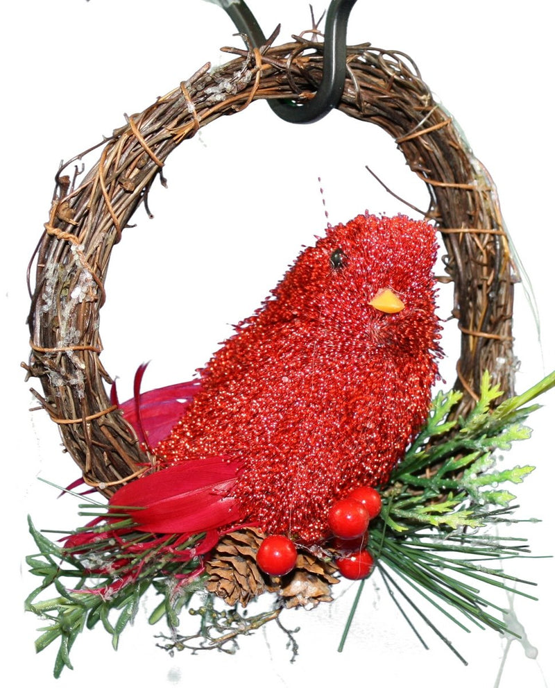 Bird on Wreath Ornament Red 5" - The Country Christmas Loft