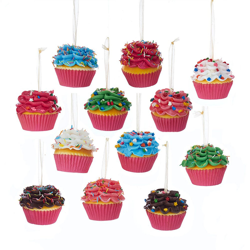 Flower Cupcake Ornaments - Light Blue with Shaped Sprinkles - The Country Christmas Loft
