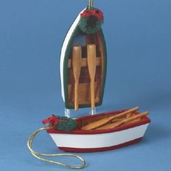 Wooden Row Boat Ornament - Red - The Country Christmas Loft
