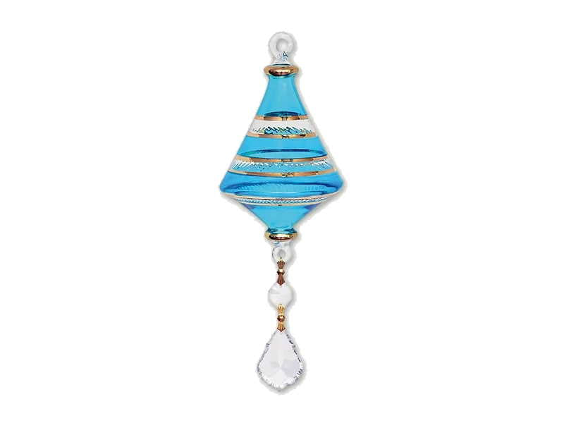 Small Glass cone with Asfour Crystals and Gold Bands - Blue