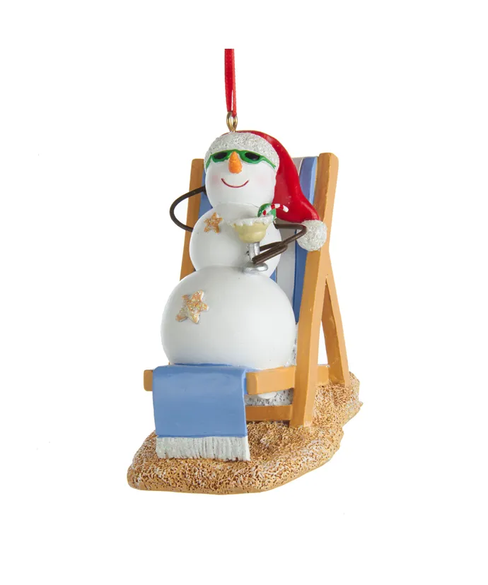 Snowman On Beach Chair Ornament - The Country Christmas Loft