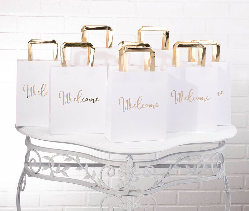 Gold and White Wedding Welcome Bags with Bottle Wraps Set - The Country Christmas Loft