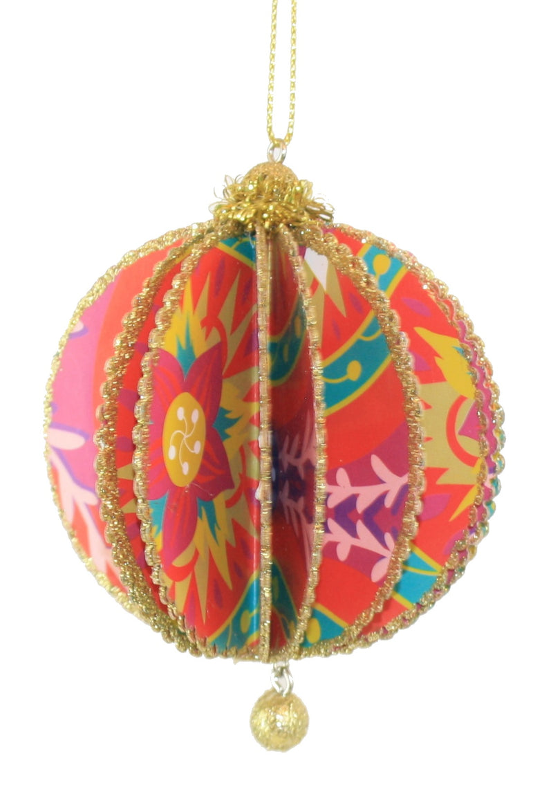 Printed Glitter Paper Ball - Yellow - The Country Christmas Loft
