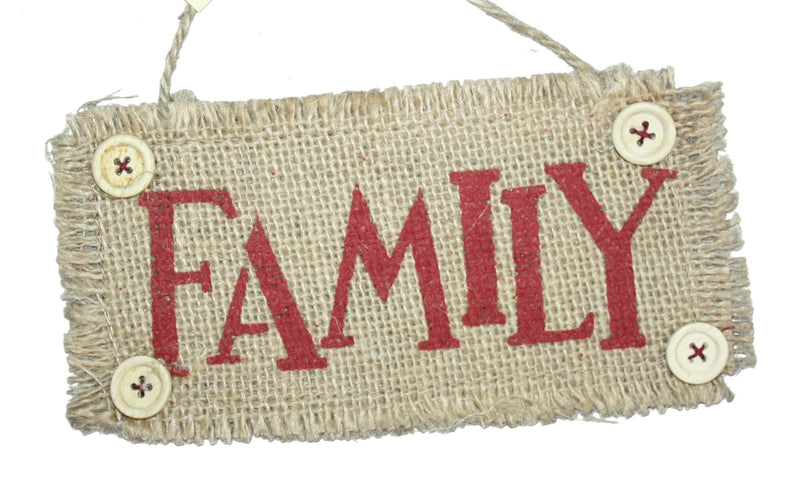 7 Inch Burlap Word Ornament - Family - The Country Christmas Loft