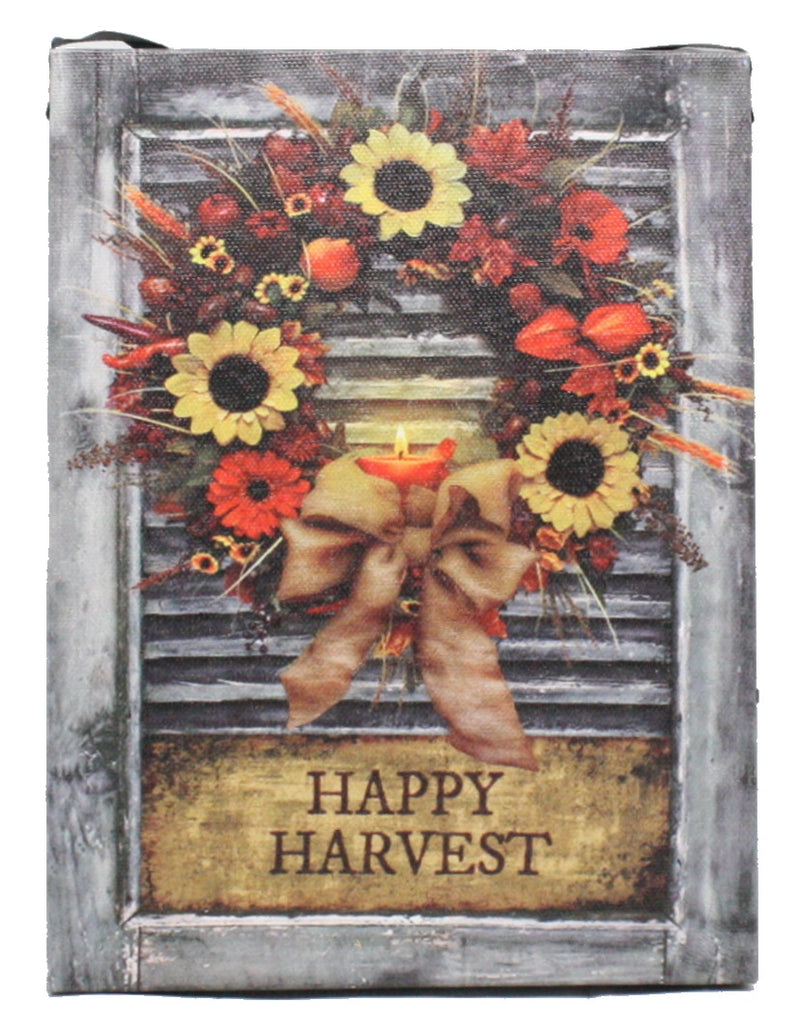 Lighted Canvas Print - Fall Wreath With Happy Harvest Sign