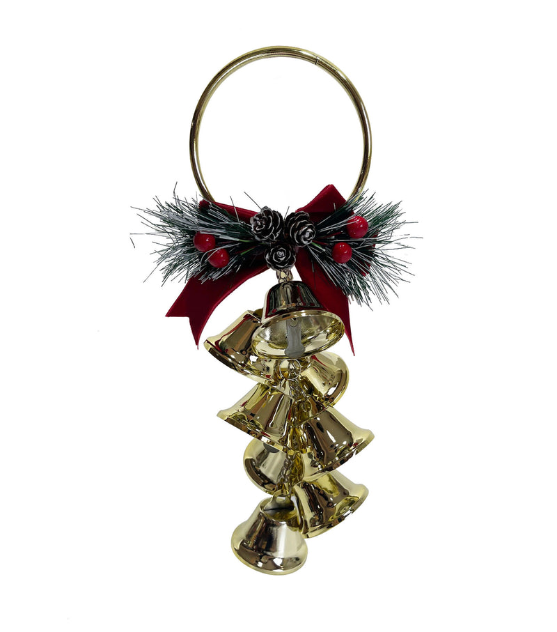 Cascading Gold Bells With Bow - 10 Inch