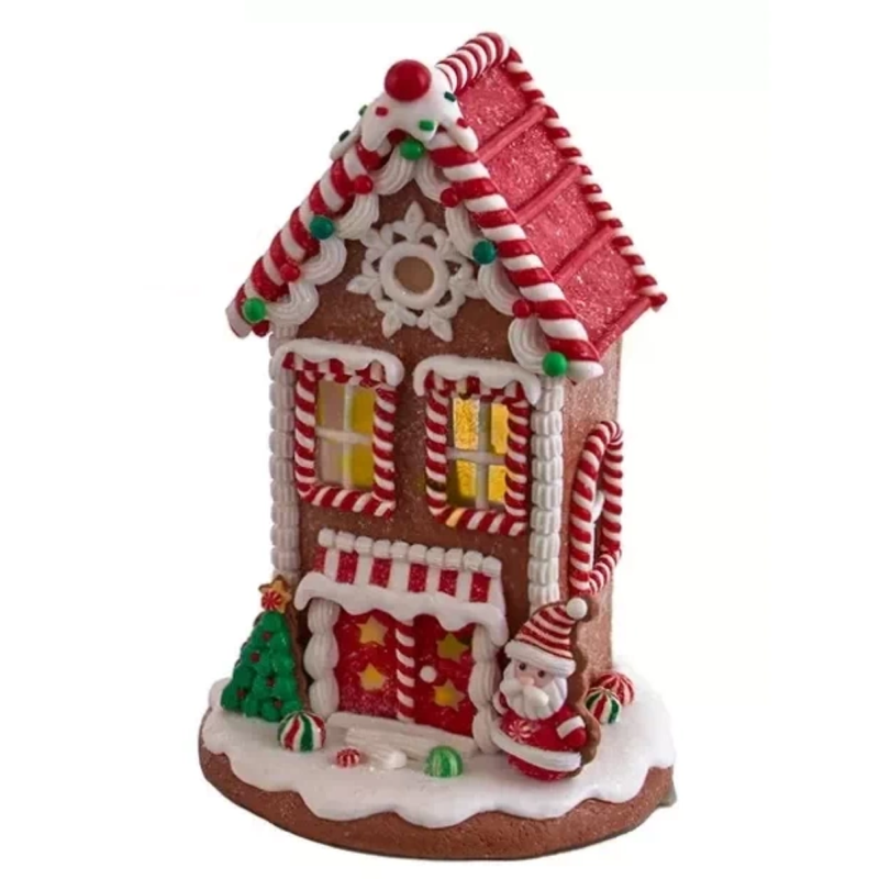 Light Up Gingerbread House - Santa - 8.5 Inch