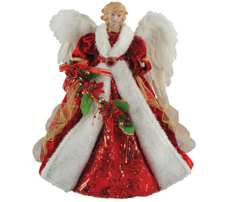 Red Poinsetta Angel Tree Topper - The Country Christmas Loft