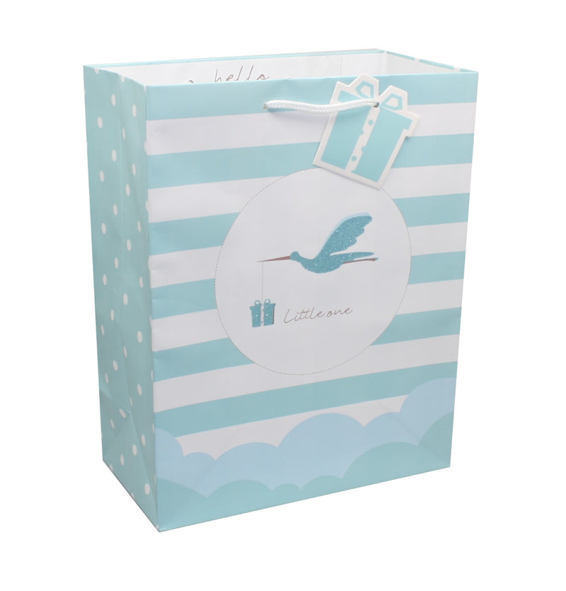 Blue and White Stork Baby Gift Bag - The Country Christmas Loft